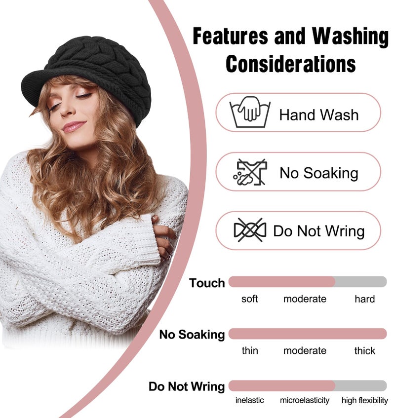 YSense 2 Pack Womens Winter Hats Warm Knit Hat Slouchy Beanie Cap with Brim Gifts - Image 4